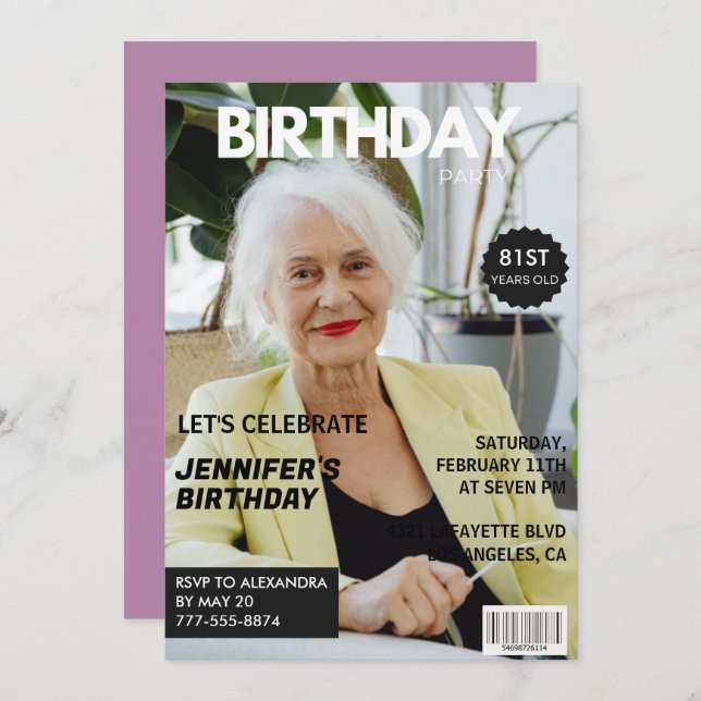 Funny  Stylish Photo Magazine 81st birthday Invitation (Front/Back)