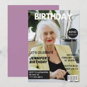 Funny  Stylish Photo Magazine 82nd birthday Invitation