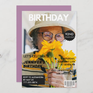 Funny Stylish Photo Magazine 92nd birthday Invitation