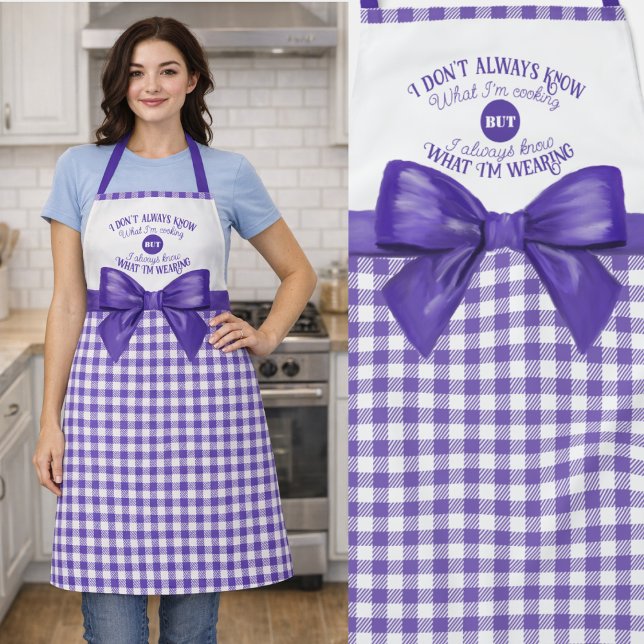 Funny Stylish Purple Gingham Bow  Apron (Creator Uploaded)