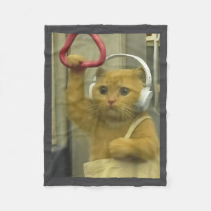 Funny Subway Cat Meme Stud Brainrot Cats Humor Kit Fleece Blanket