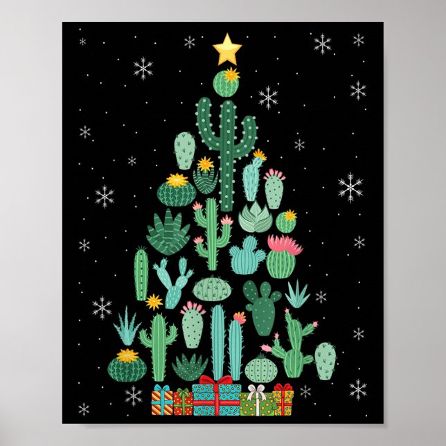 Funny Succulent Christmas Tree Cactus Gardener  Poster (Front)
