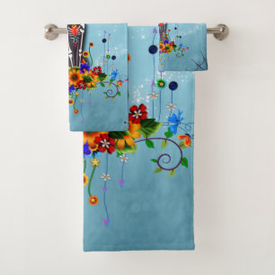 Funny sugar skeleton cat bath towel set
