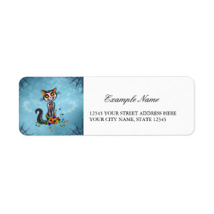 Funny sugar skeleton cat return address label