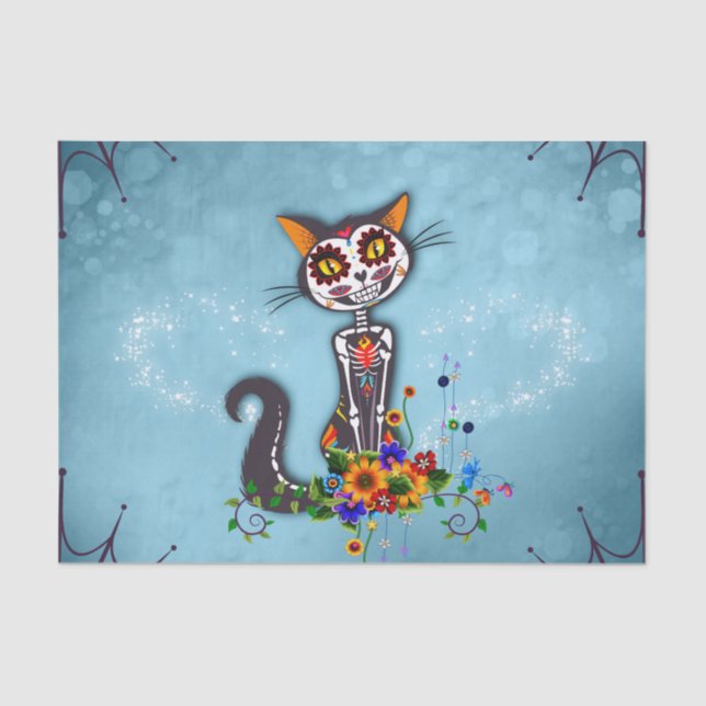 Funny sugar skeleton cat tissue paper (Front)