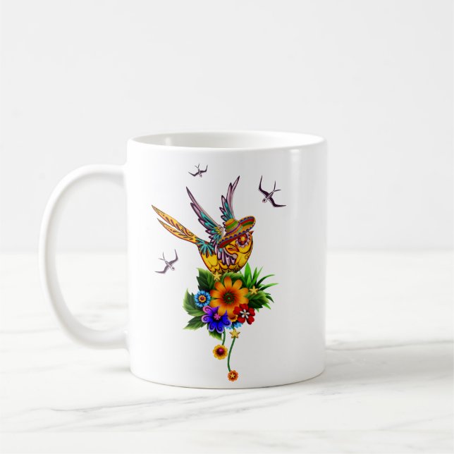 Funny sugar skull bird coffee mug (Left)