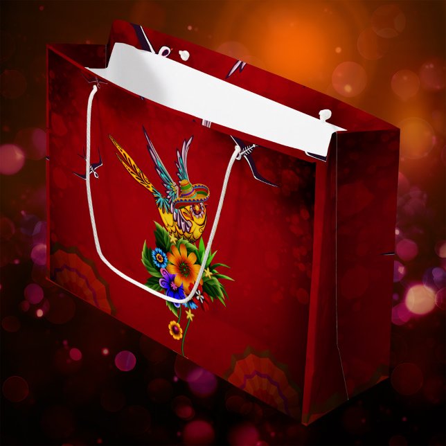 Funny sugar skull bird large gift bag (sugar skull bird)