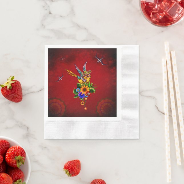 Funny sugar skull bird napkin (Insitu)