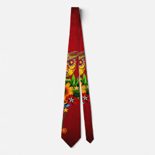Funny sugar skull bird tie