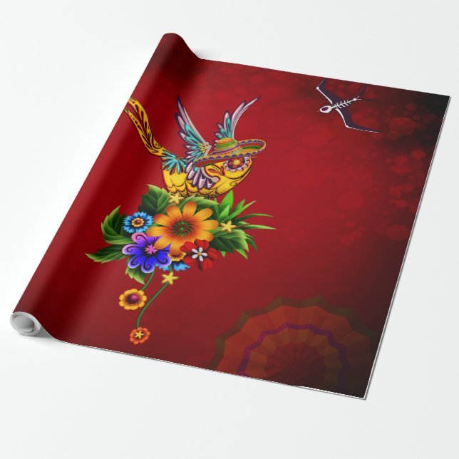 Funny sugar skull bird wrapping paper (Unrolled)