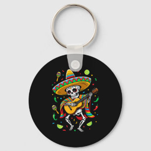 Funny Sugar Skull Dancing Mariachi Skeleton With G Key Ring