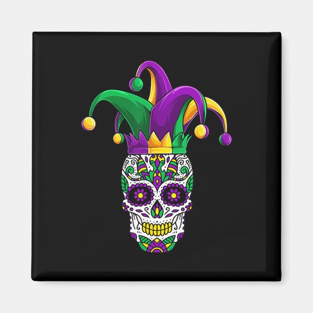 Funny Sugar Skull Mardi Gras Party Apparel  Magnet (Front)