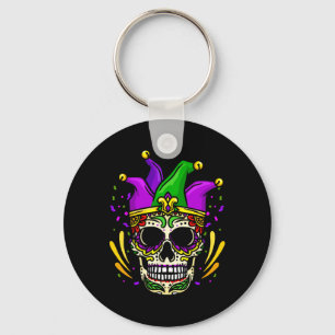 Funny Sugar Skull Mardi Gras Party Apparel Men Wom Key Ring