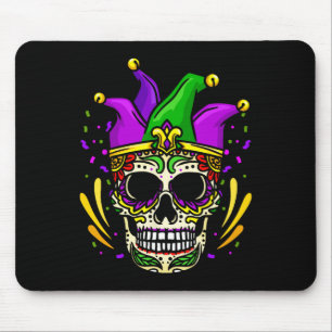 Funny Sugar Skull Mardi Gras Party Apparel Men Wom Mouse Pad