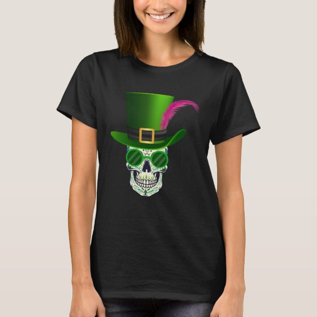 Funny Sugar Skull Saint Patricks Day of Dead 1 T-Shirt (Front)
