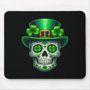 Funny Sugar Skull Saint Patricks Day Of Dead Lepre Mouse Pad