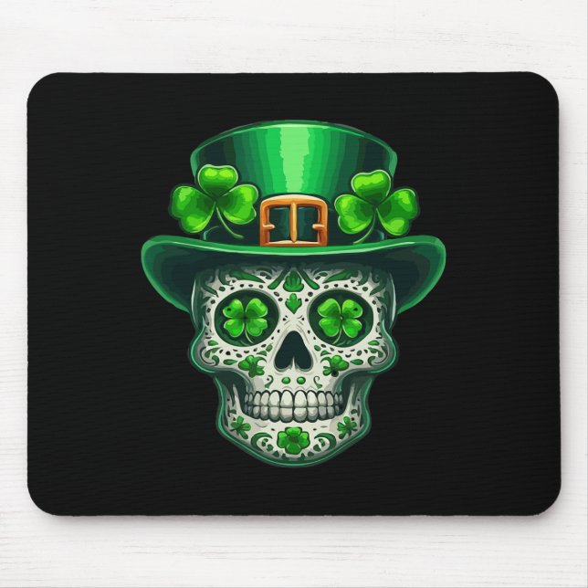 Funny Sugar Skull Saint Patricks Day Of Dead Lepre Mouse Pad (Front)