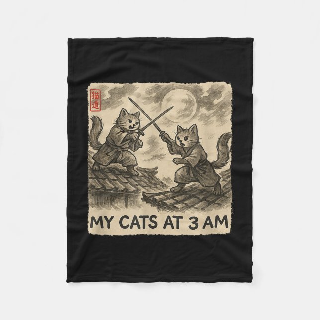 Funny Sumi-e Kawaii Ink Painting Japanese My Cats  Fleece Blanket (Front)