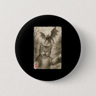Funny Sumi-e Kawaii Surprised Scared Cat Selfie Wi 6 Cm Round Badge