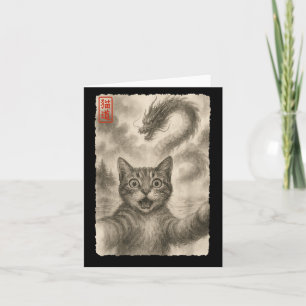 Funny Sumi-e Kawaii Surprised Scared Cat Selfie Wi Card