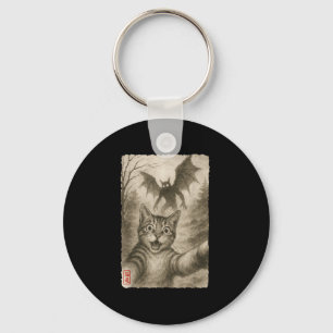 Funny Sumi-e Kawaii Surprised Scared Cat Selfie Wi Key Ring