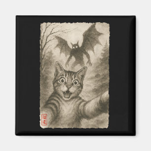 Funny Sumi-e Kawaii Surprised Scared Cat Selfie Wi Magnet