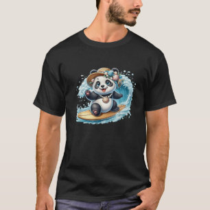 funny summer animals on the beach surfing panda T-Shirt