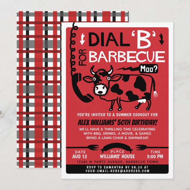 Funny Summer Barbecue Cookout | Retro 60s BBQ Cow Invitation (Front/Back)