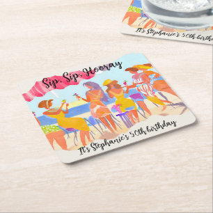 Funny Summer Beach Cocktail Women's 50th Birthday Square Paper Coaster
