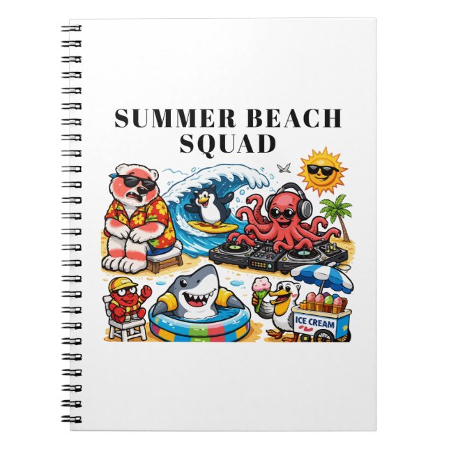 Funny Summer Beach Party Animals - DJ Octopus & Su Notebook (Front)