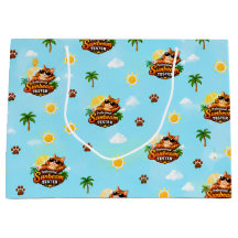 Funny Summer Cat Gift Bag with Tropical Pattern