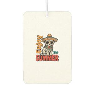 Funny Summer Cat Sombrero Vintage Engraving Design Car Air Freshener