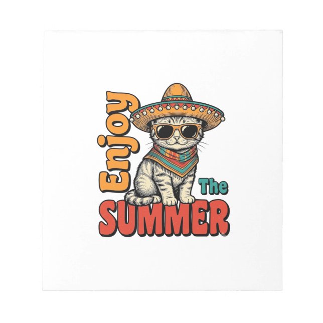 Funny Summer Cat Sombrero Vintage Engraving Design Notepad (Front)