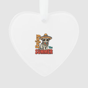 Funny Summer Cat Sombrero Vintage Engraving Design Ornament