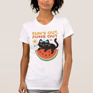 Funny Summer Cat T-Shirt – "Sun’s Out, Puns Out"