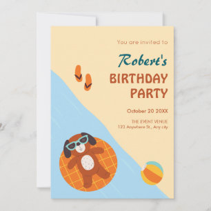 Funny summer dog beach birthday invitation
