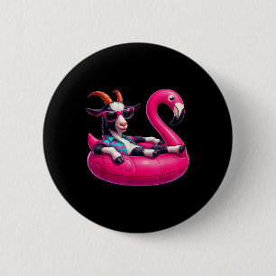 Funny Summer Goat Pink Pool Party Hawaiian Summer 6 Cm Round Badge