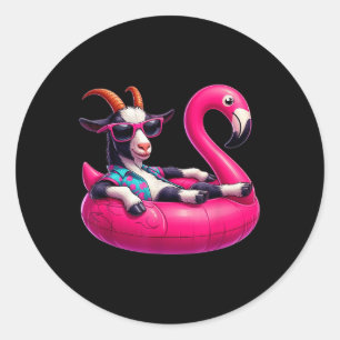 Funny Summer Goat Pink Pool Party Hawaiian Summer  Classic Round Sticker