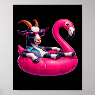 Funny Summer Goat Pink Pool Party Hawaiian Summer  Poster