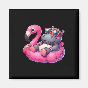 Funny Summer Hippo Pink Pool Party Hawaiian Summer Magnet