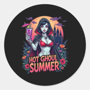 Funny Summer Hot Ghoul Summerween Vibes Ice Cream Classic Round Sticker