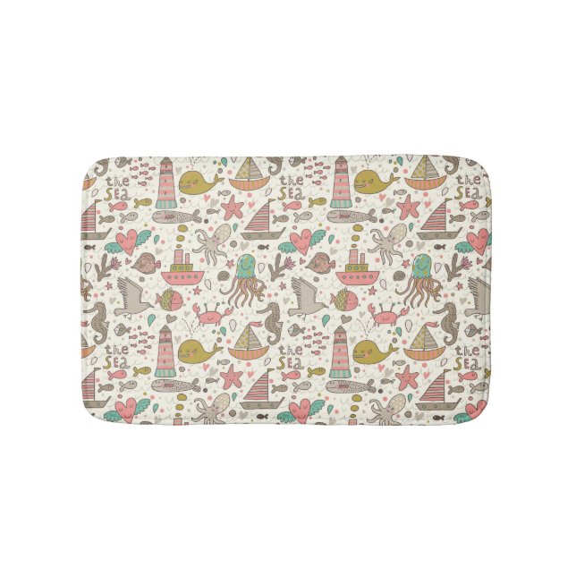 Funny Summer Pattern With Ships Bath Mat (Front)