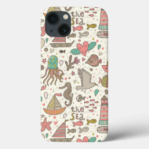 Funny Summer Pattern With Ships iPhone 13 Case