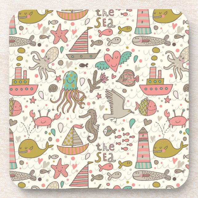 Funny Summer Pattern With Ships Coaster (Front)