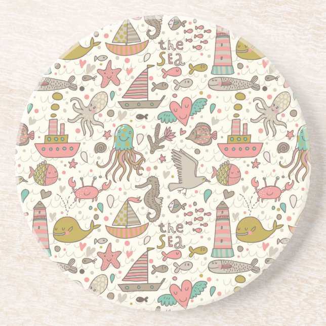 Funny Summer Pattern With Ships Coaster (Front)