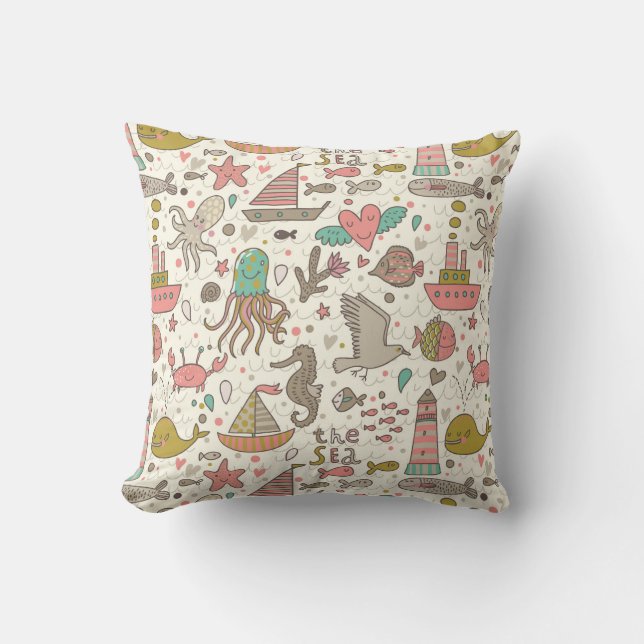 Funny Summer Pattern With Ships Cushion (Front)