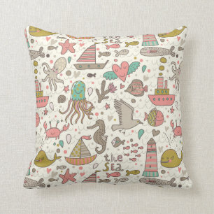 Funny Summer Pattern With Ships Cushion