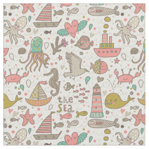 Funny Summer Pattern With Ships Fabric