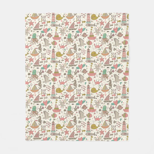 Funny Summer Pattern With Ships Fleece Blanket (Front)