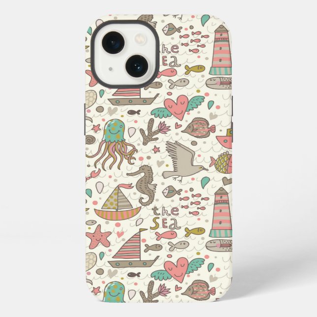 Funny Summer Pattern With Ships iPhone Case (Back)